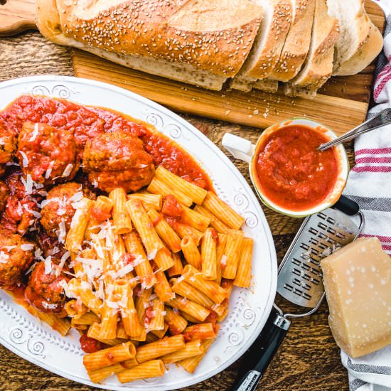 Meatballs and Sunday Sauce - Recipe photo by sipandfeast