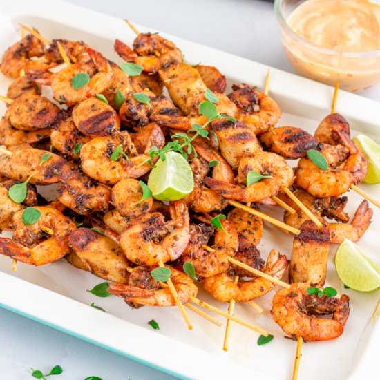 Shrimp and Sausage Skewers - Recipe photo by Priyanka DK
