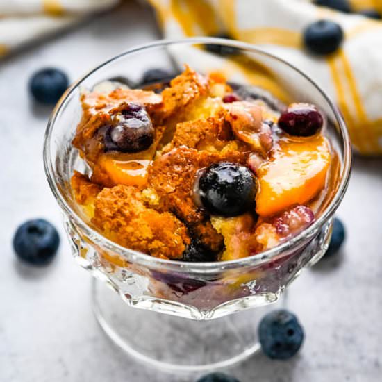 Ah-Mazing Peach Blueberry Cobbler - Recipe photo by garlic and zest