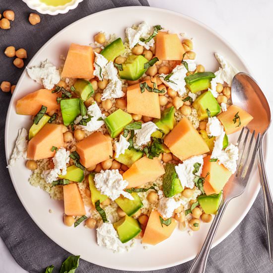 Melon couscous salad with burrata - Recipe photo by tastyandfrenchy