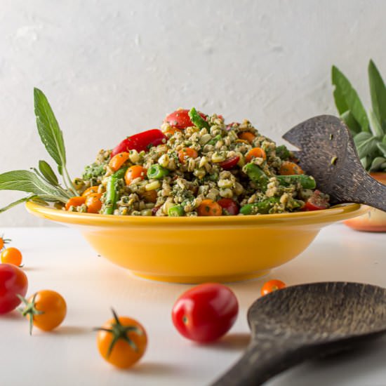 Sage Pesto Farro Salad - Recipe photo by twistsandzests