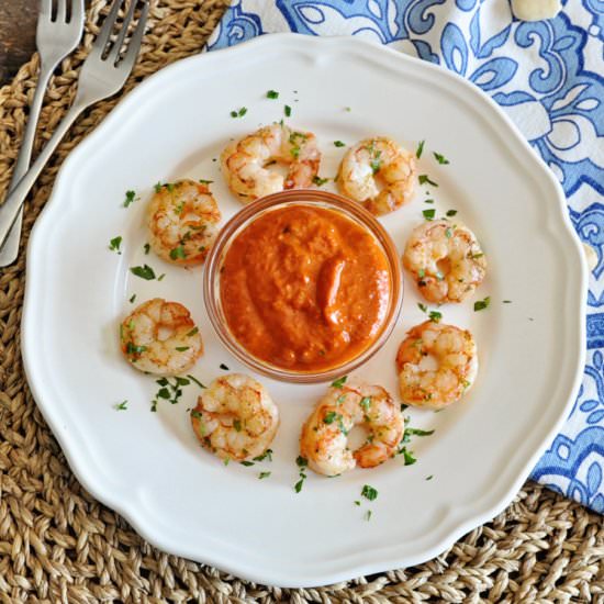 Seared Spanish Shrimp with Romesco - Recipe photo by Spain on a Fork