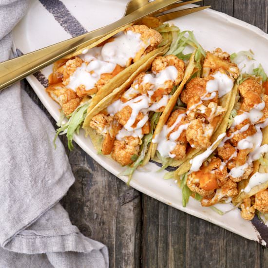 Buffalo Cauliflower Tacos - Recipe photo by simmerandsauce