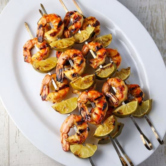 Grilled Honey Lime Shrimp Skewers - Recipe photo by Tastefulventure