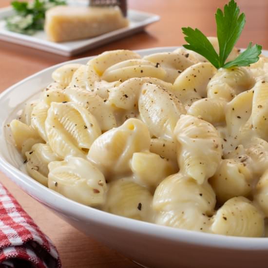 Creamy Garlic Parmesan Shells Pasta - Recipe photo by For the Love of Cooking