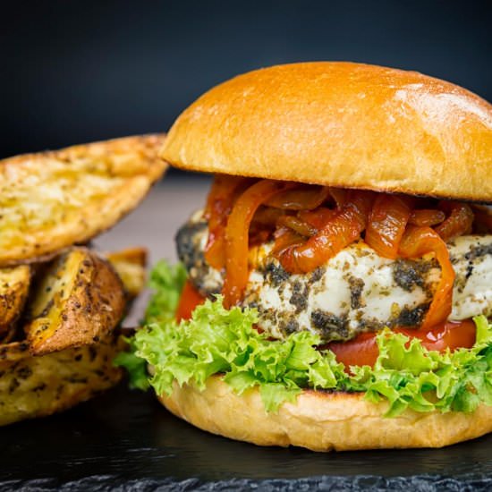 Halloumi Burger with Harissa Onions - Recipe photo by Brian Jones
