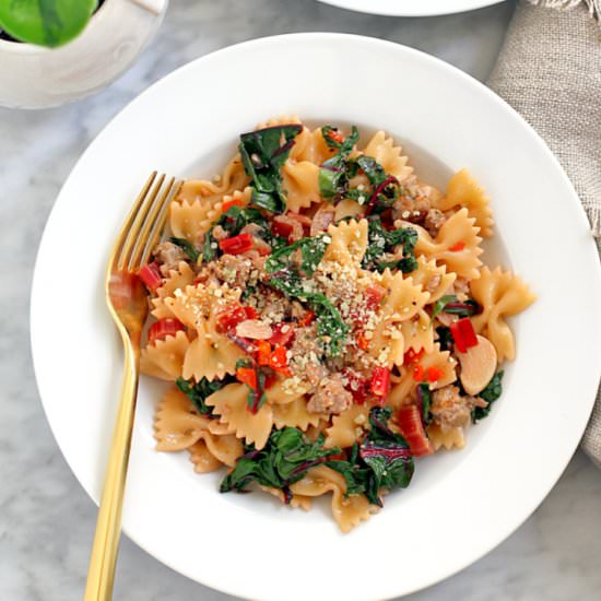 Farfalle with Sausage and Chard - Recipe photo by twoofakindcooks