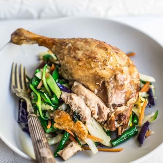 Confit duck with rainbow stir fry - Recipe photo by WholesomeCook