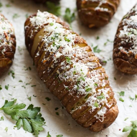 Garlic Parmesan Hasselback Potatoes - Recipe photo by Joyous Apron