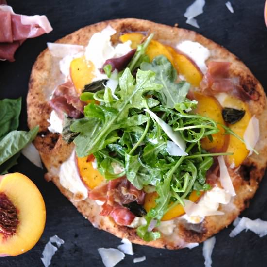 Peach & Prosciutto Naan Pizza - Recipe photo by Everyday Gourmet with Blakely