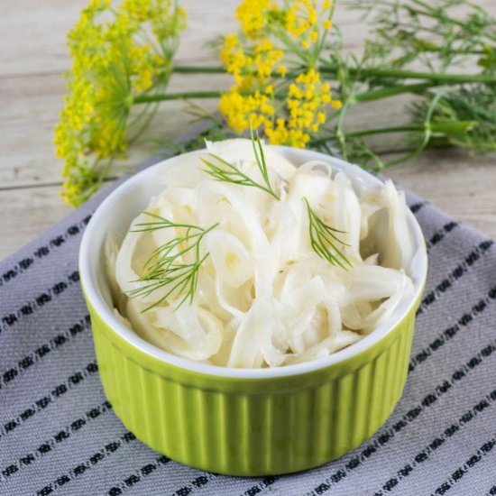 How to Make Quick Pickled Fennel - Recipe photo by noshingwiththenolands