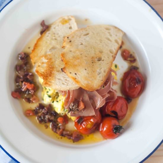 Eggs and Toast with prosciutto - Recipe photo by curatedcook
