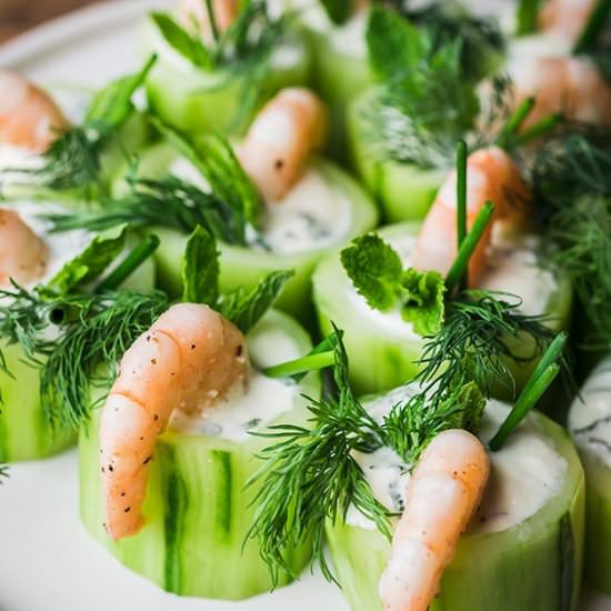 Cucumber Canapes with Shrimp - Recipe photo by SundaySupper