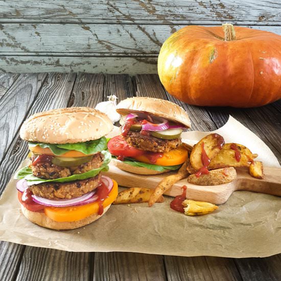 Pumpkin Veggie Burgers (Gluten-Free - Recipe photo by The Tiny Vegan Life