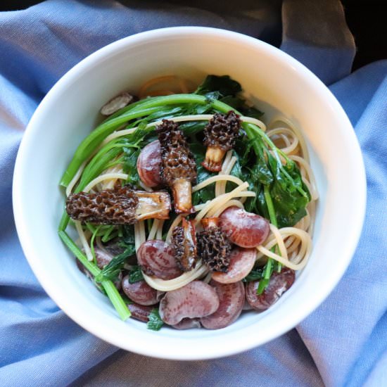 Morels and Christmas Lima Pasta - Recipe photo by veryveganval