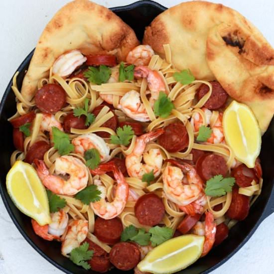 Shrimp and Chorizo Pasta - Recipe photo by KrazyKitchenMom