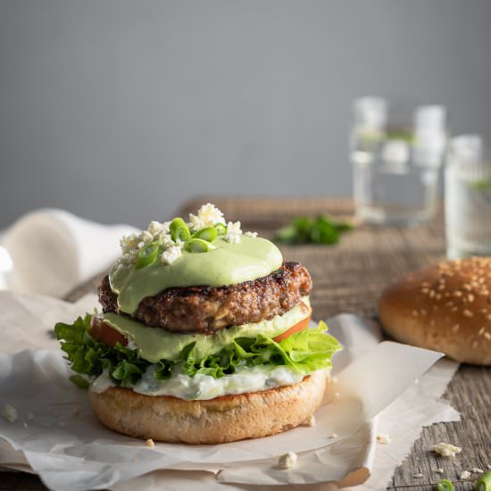 Greek-style burgers - Recipe photo by Bibbyskitchenat36