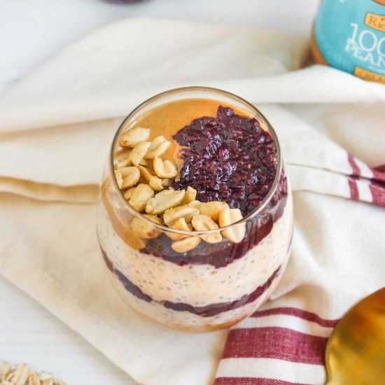 PB&J Overnight Oats Parfait - Recipe photo by Byte Sized Nutrition