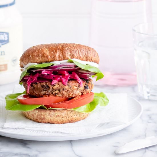 Black Bean + Brown Rice Burgers - Recipe photo by The Plant Riot