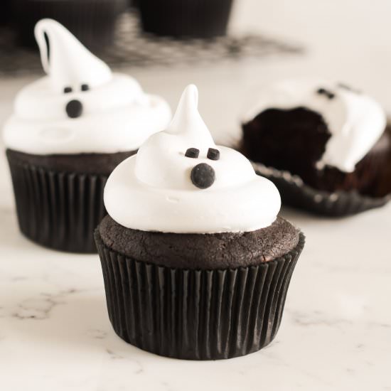Devil's Food Ghost Cupcakes - Recipe photo by TheCakeChica