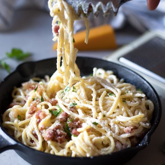 Eggless Spaghetti Carbonara - Recipe photo by Gluten Free Stories