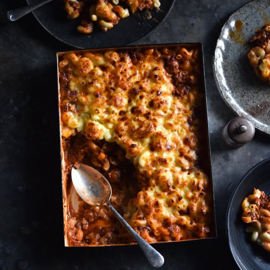 Veg bolognese mac and cheese bake - Recipe photo by georgeats