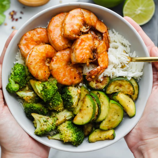 Loaded Spicy Shrimp Bowl - Recipe photo by ourbalancedbowl