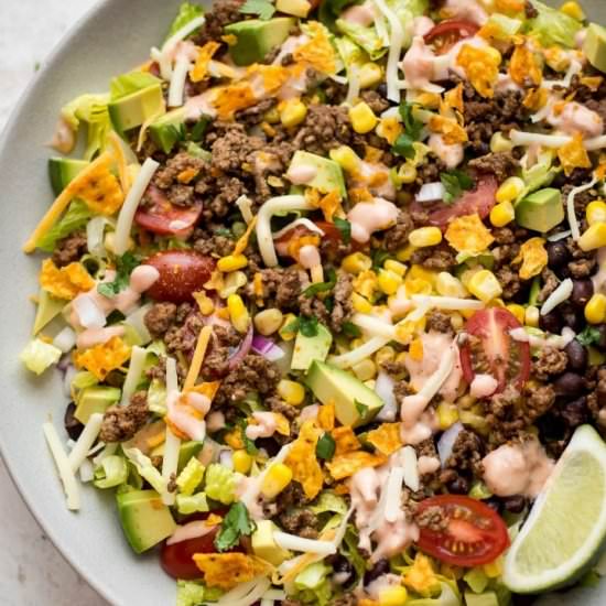 easy beef taco salad - Recipe photo by saltandlavender