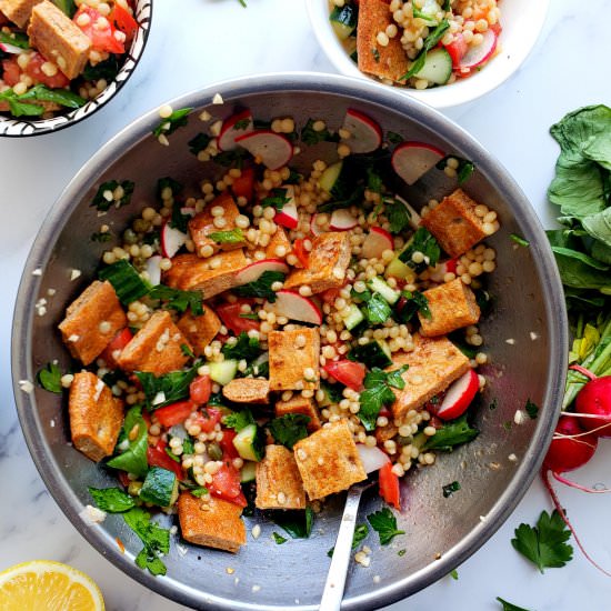 Tabouli Salad with Pearl Couscous - Recipe photo by letstalkvegan.today