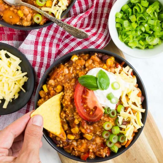 Easy Vegan Chili with Beans+Millet - Recipe photo by MyPurePlants