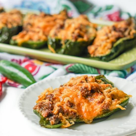 Low Carb Sausage & Cheese Poblanos - Recipe photo by MyLifeCookbook