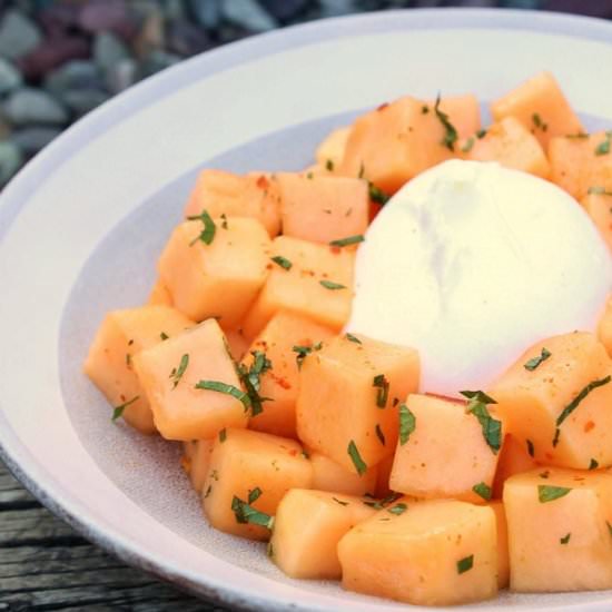 Spicy Sweet Cantaloupe Salad - Recipe photo by dishnthekitchen