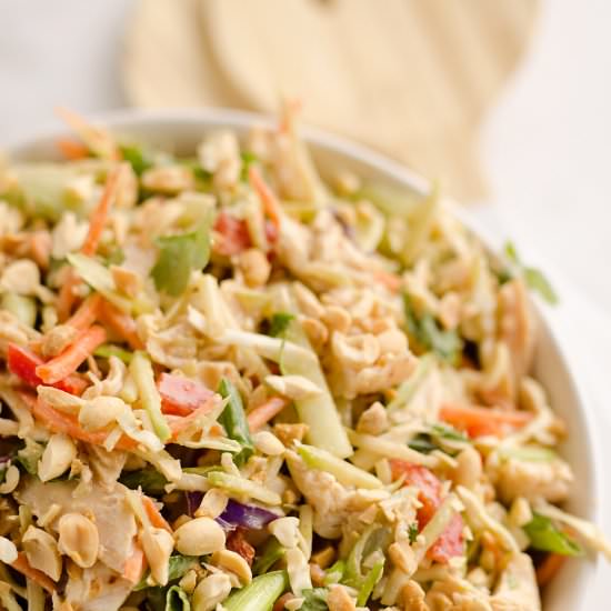 Thai Peanut Chicken Crunch Slaw - Recipe photo by The Creative Bite
