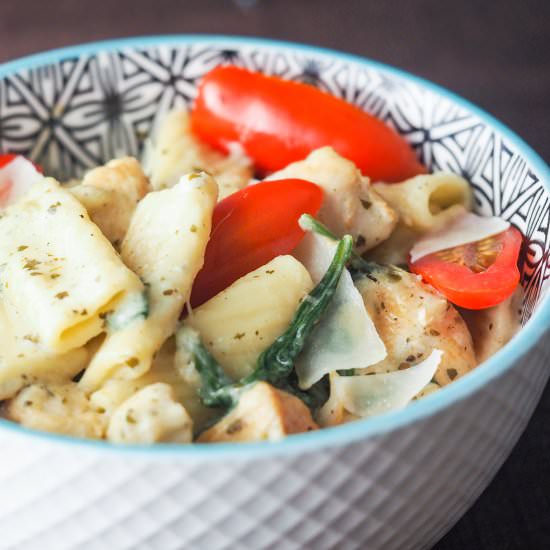 IP Creamy Chicken Pesto Pasta - Recipe photo by Mondayismeatloaf