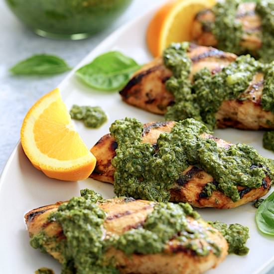 Grilled Chicken Basil Chimichurri - Recipe photo by fromachefskitchen