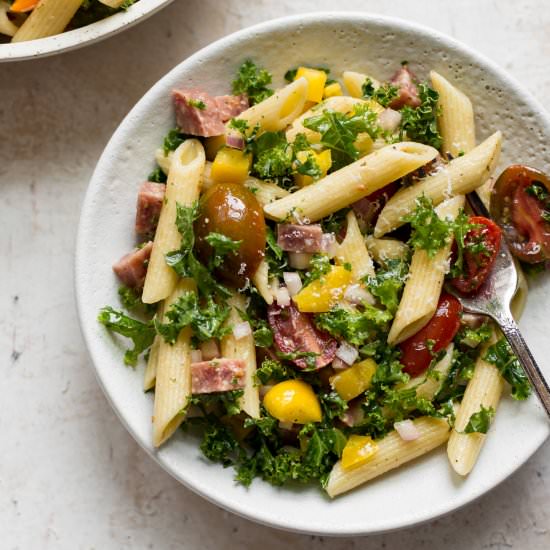 kale pasta salad - Recipe photo by saltandlavender