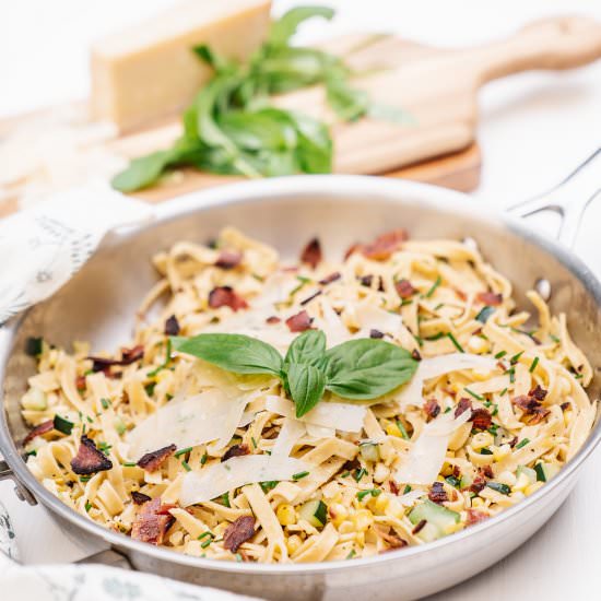 30-Minute Zucchini Pasta with Bacon - Recipe photo by JenElizabethsJournals