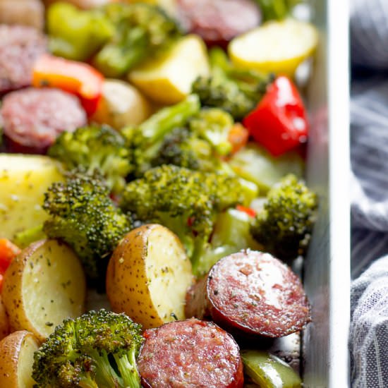 Sheet Pan Kielbasa And Vegetables - Recipe photo by lavenderandmacarons
