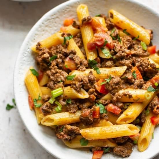 easy cheesy taco pasta - Recipe photo by saltandlavender