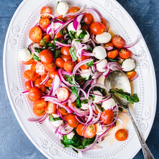 Tomato Mozzarella Salad - Recipe photo by sipandfeast