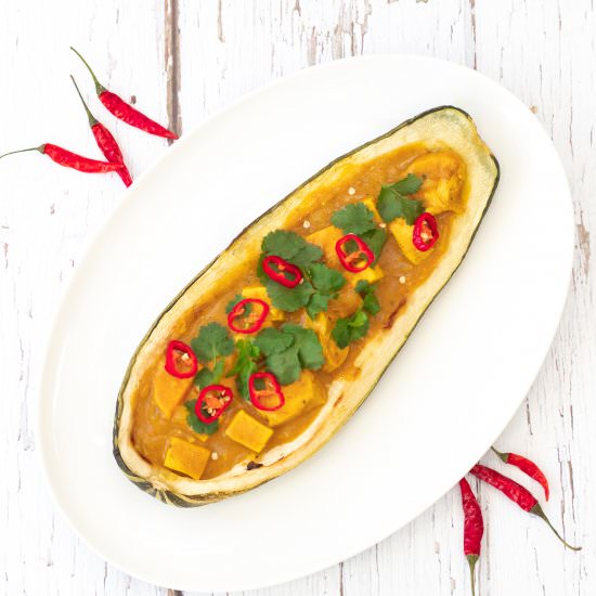 Baked Marrow stuffed with Curry - Recipe photo by Searchingforspice