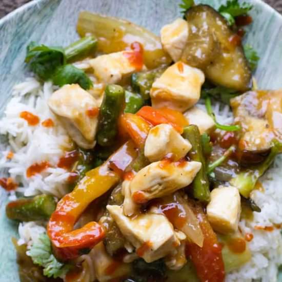 Spicy chicken and eggplant stir-fry - Recipe photo by Or Whatever You Do