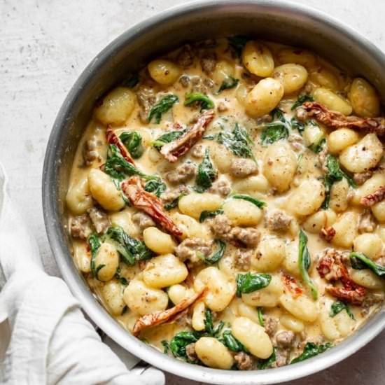 creamy tuscan sausage gnocchi - Recipe photo by saltandlavender
