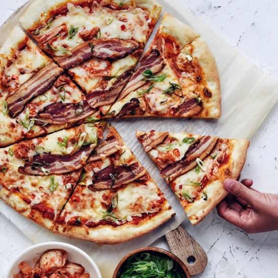 Kimchi Bacon Pizza - Recipe photo by thesubversivetable