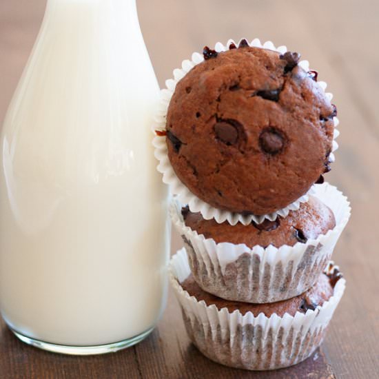 Easy chocolate chip muffins - Recipe photo by annekedeclerk