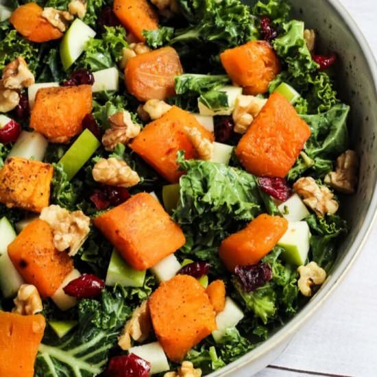 Roasted Butternut Squash Kale Salad - Recipe photo by keepingthepeas