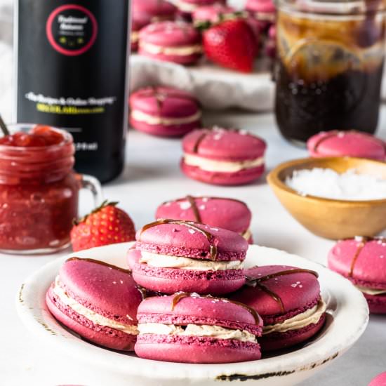 Balsamic Caramel Strawberry Macaron - Recipe photo by piesandtacos