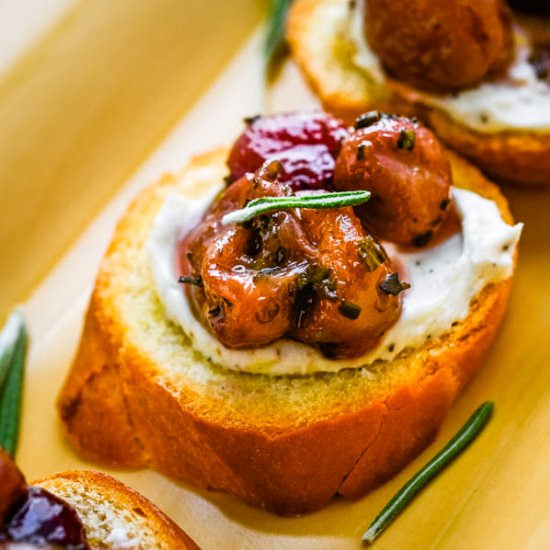 Roasted Grape Goat Cheese Crostini - Recipe photo by garlic and zest