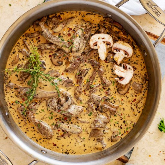 Keto Beef Stroganoff - Recipe photo by KickingCarbs