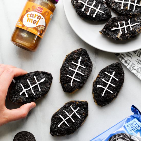 Touchdown OREO Caramel Blondies - Recipe photo by ourbalancedbowl